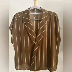 Worthington V-Neck Cap Sleeve Blouse, Women's Size Medium Strips Brown NEW